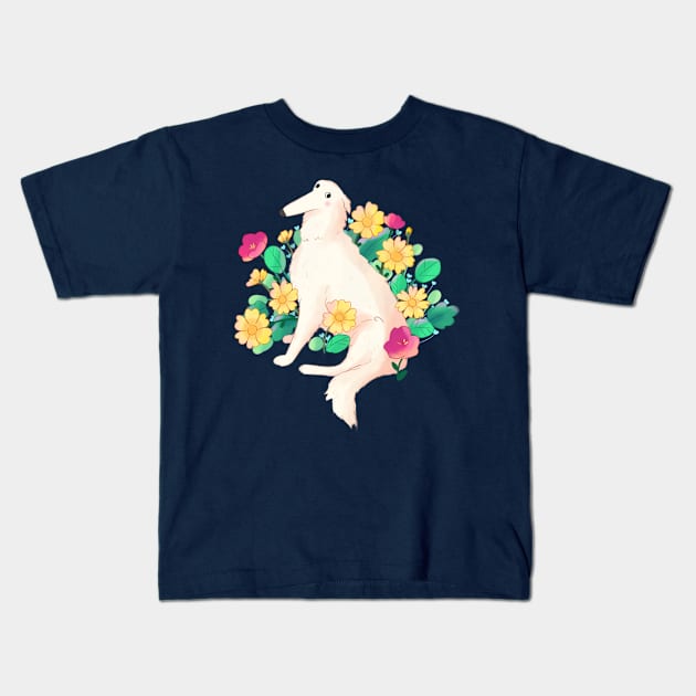 Cute Borzoi and flowers art Kids T-Shirt by Mayarart